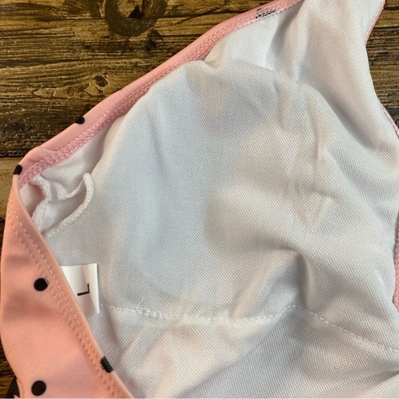 1 pc women’s swimsuit plunging neckline pink with black polka dot & unicorn NWOT - Picture 6 of 9